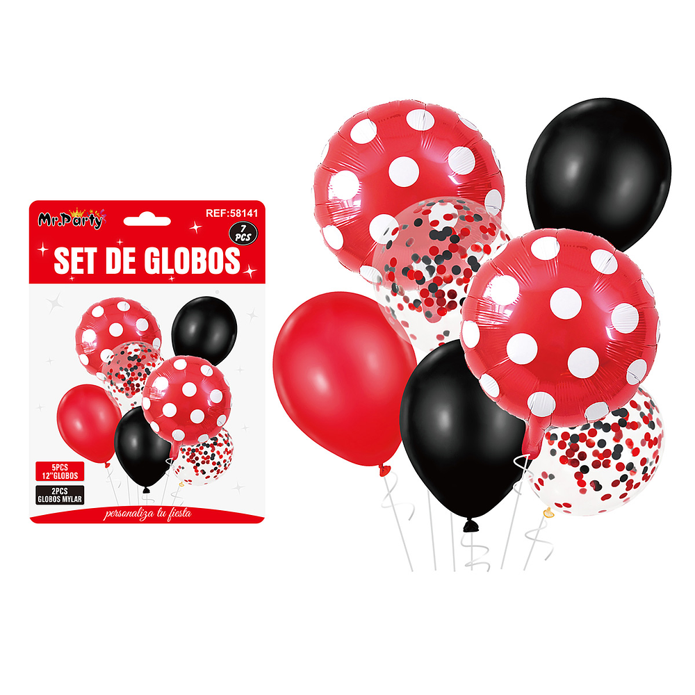 Set de globos rojo y negro 7pcs