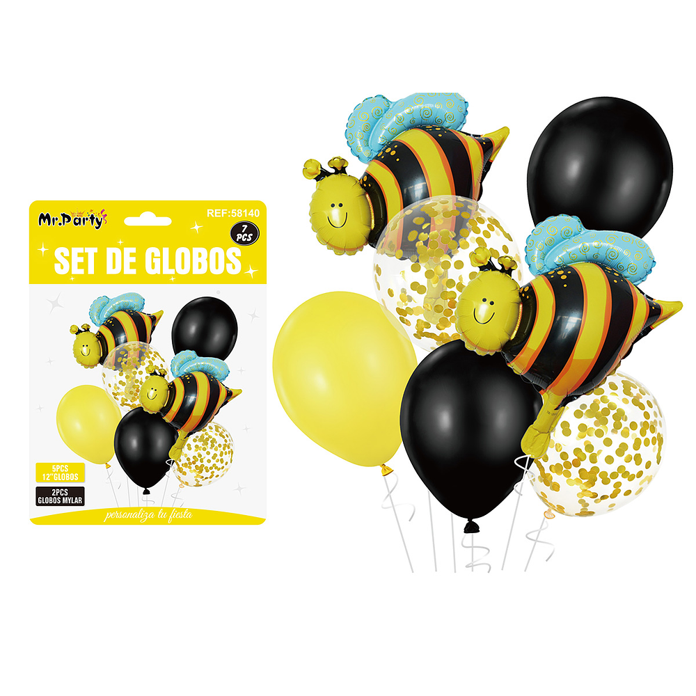 Set de globos abeja amarillo y negro 7pcs