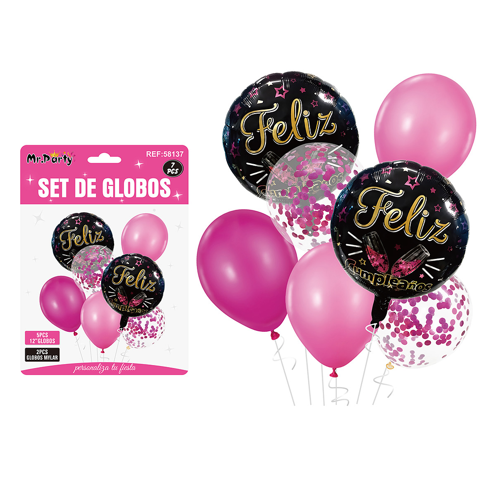 Set de globos rosado y negro 7pcs