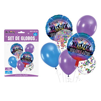 Set de globos discoteca azul y morado7pcs
