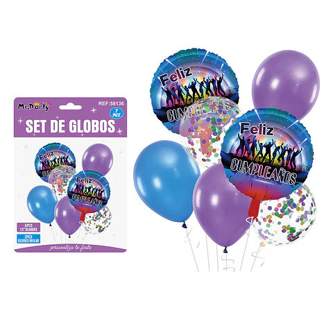 Set de globos discoteca azul y morado7pcs