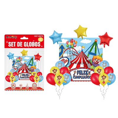 Set de globos látex con fondo de circo 19pcs
