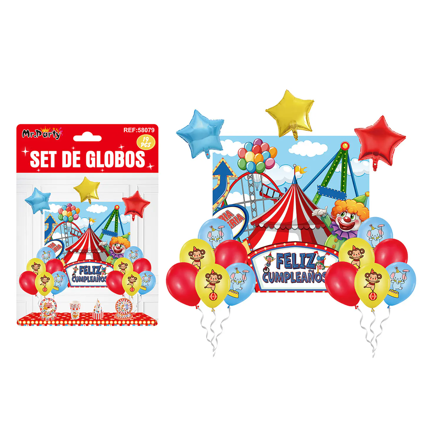 Set de globos látex con fondo de circo 19pcs 1