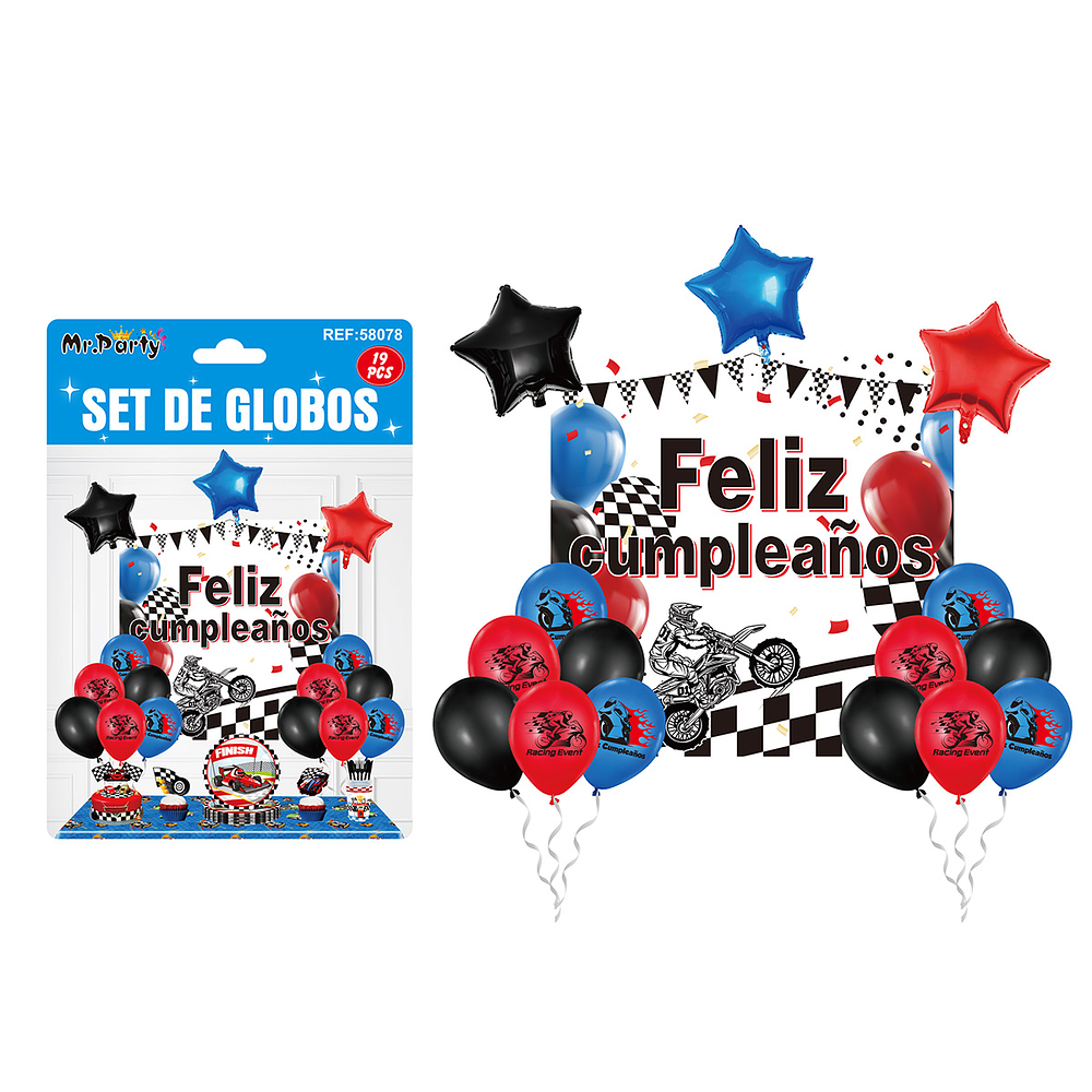 Set de globos látex con fondo de motocicleta 19pcs