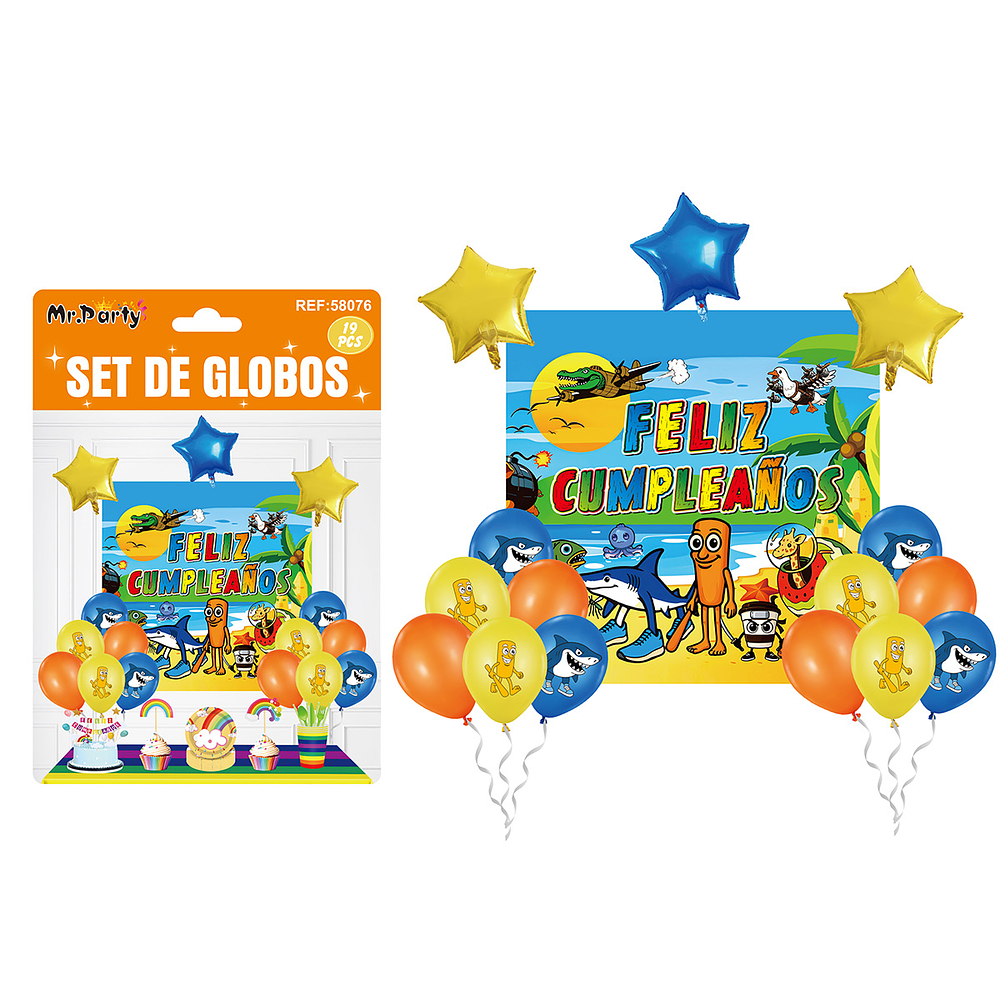 Set de globos látex con fondo de Brainrot 19pcs