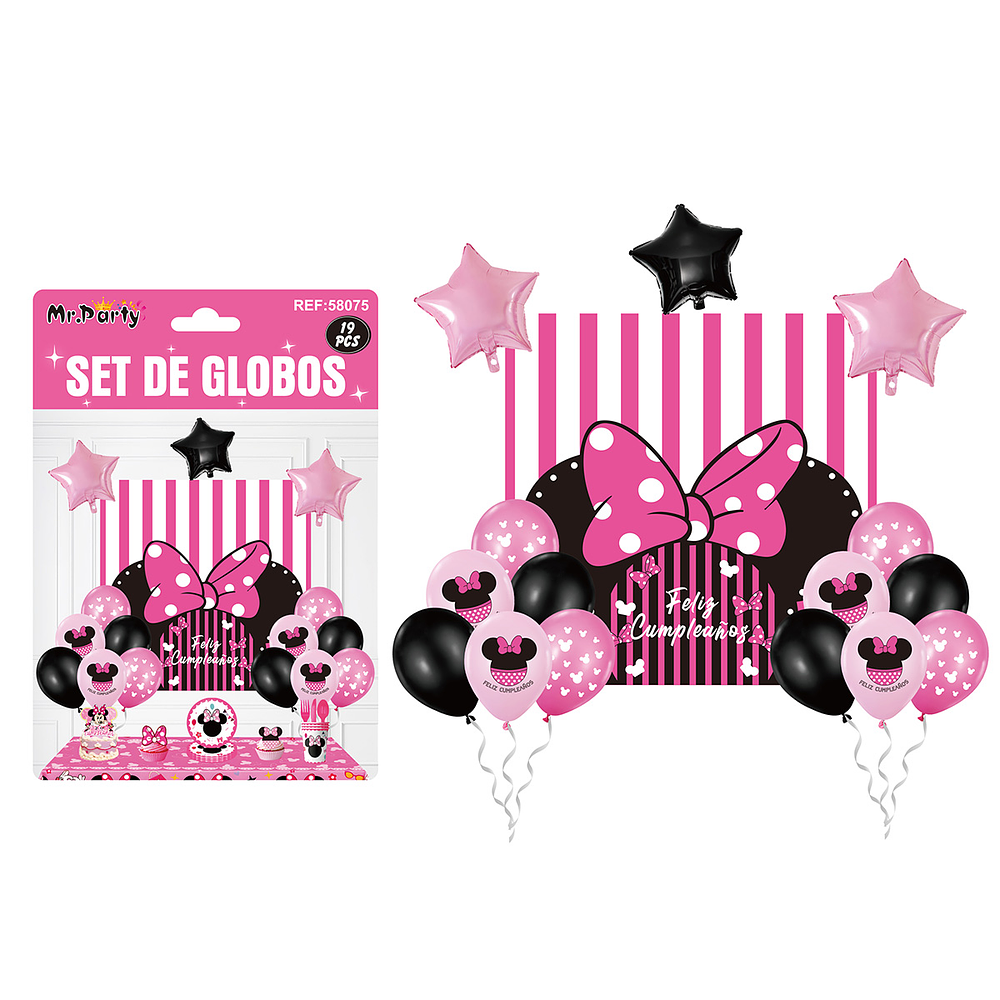 Set de globos látex con fondo de Minnie 19pcs