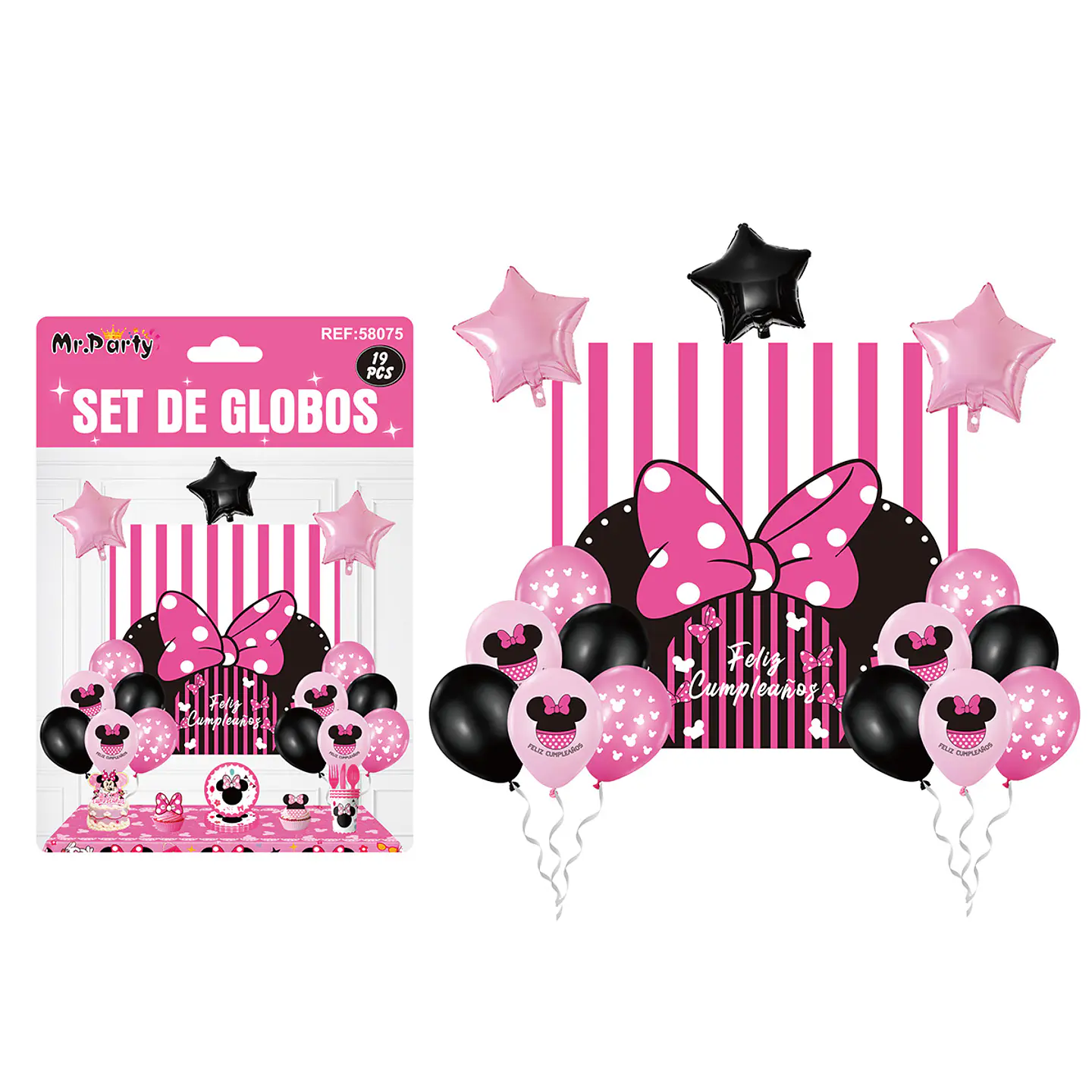 Set de globos látex con fondo de Minnie 19pcs 1