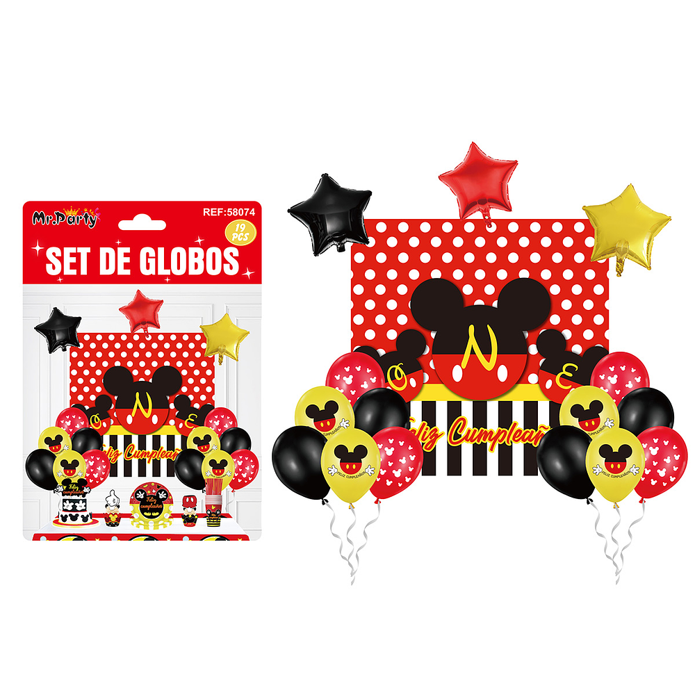 Set de globos látex con fondo de Mickey 19pcs