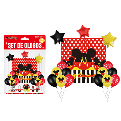 Set de globos látex con fondo de Mickey 19pcs