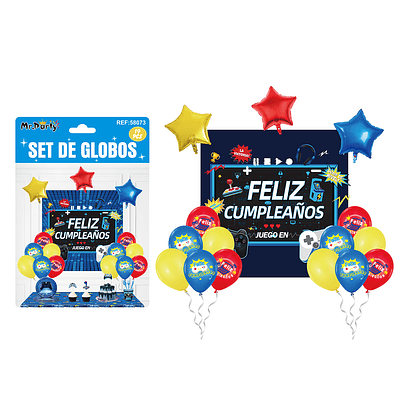 Set de globos látex con fondo de juego 19pcs