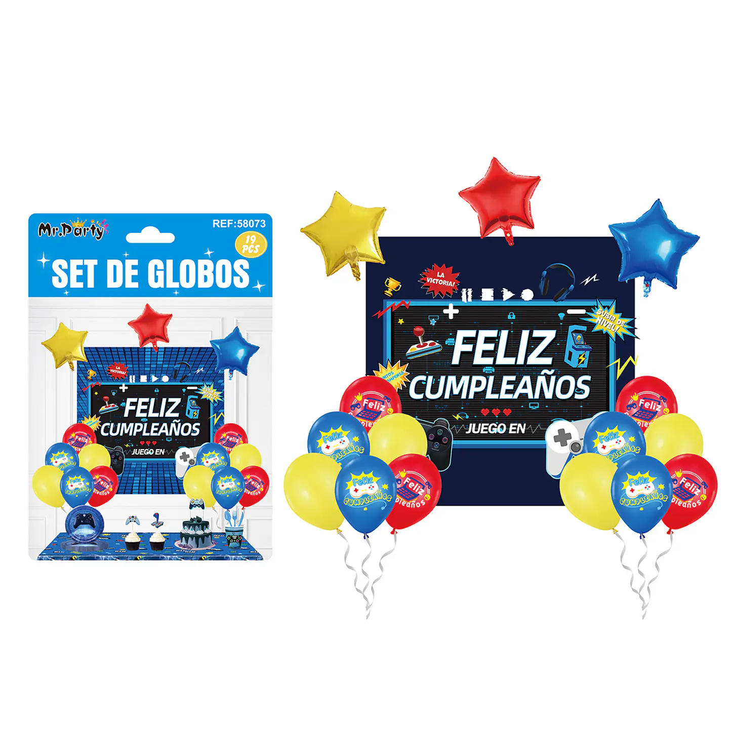 Set de globos látex con fondo de juego 19pcs 1