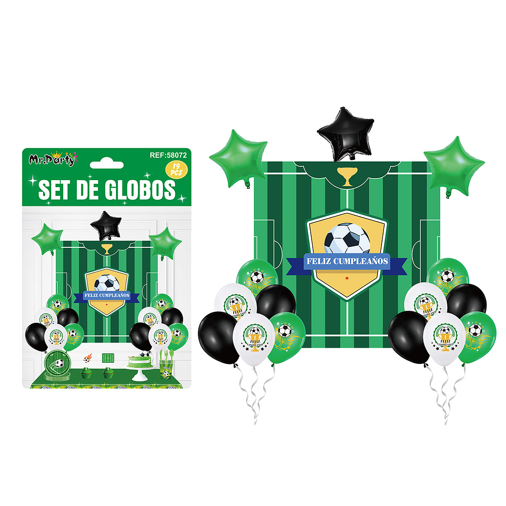 Set de globos látex con fondo de fútbol 19pcs