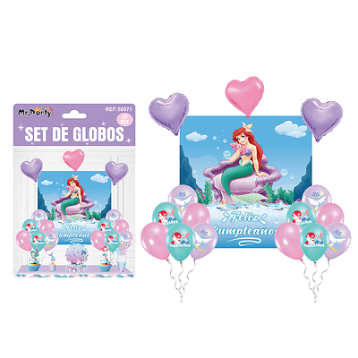 Set de globos látex con fondo de sirena 19pcs