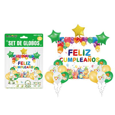 Set de globos látex con fondo de dinosaurios 19pcs