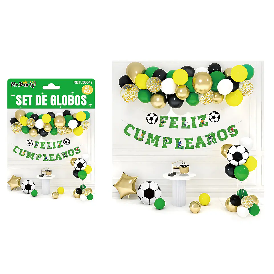 Set de globos látex y guirnalda con fútbol 52pcs 1