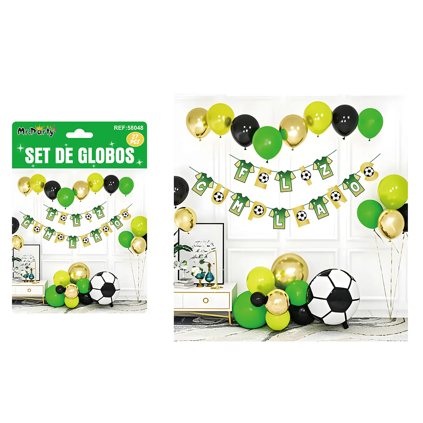 Set de globos látex y guirnalda con fútbol 27pcs 1