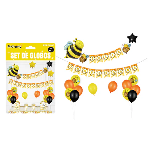 Set de globos látex y guirnalda de abeja 19pcs