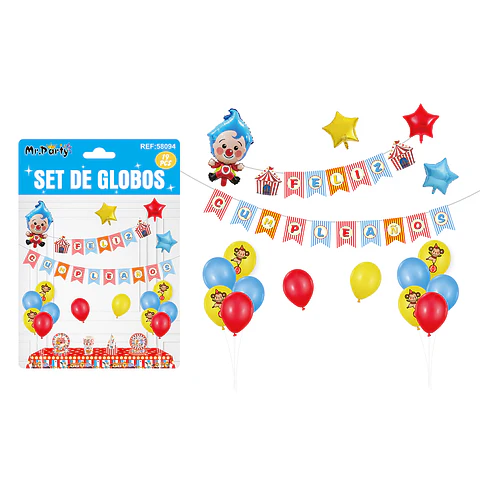 Set de globos látex y guirnalda de circo 19pcs