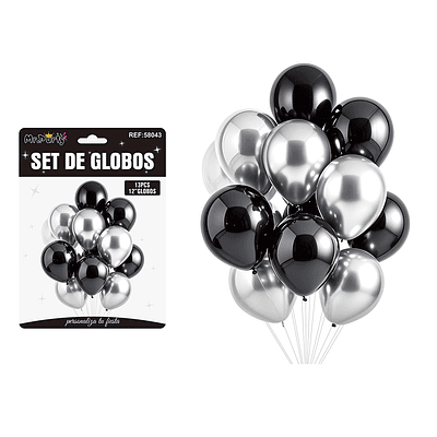 Set de globos negro y plateado 13pcs