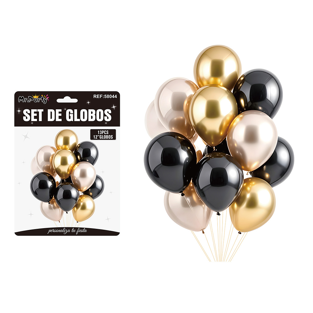Set de globos negro y dorado 13pcs