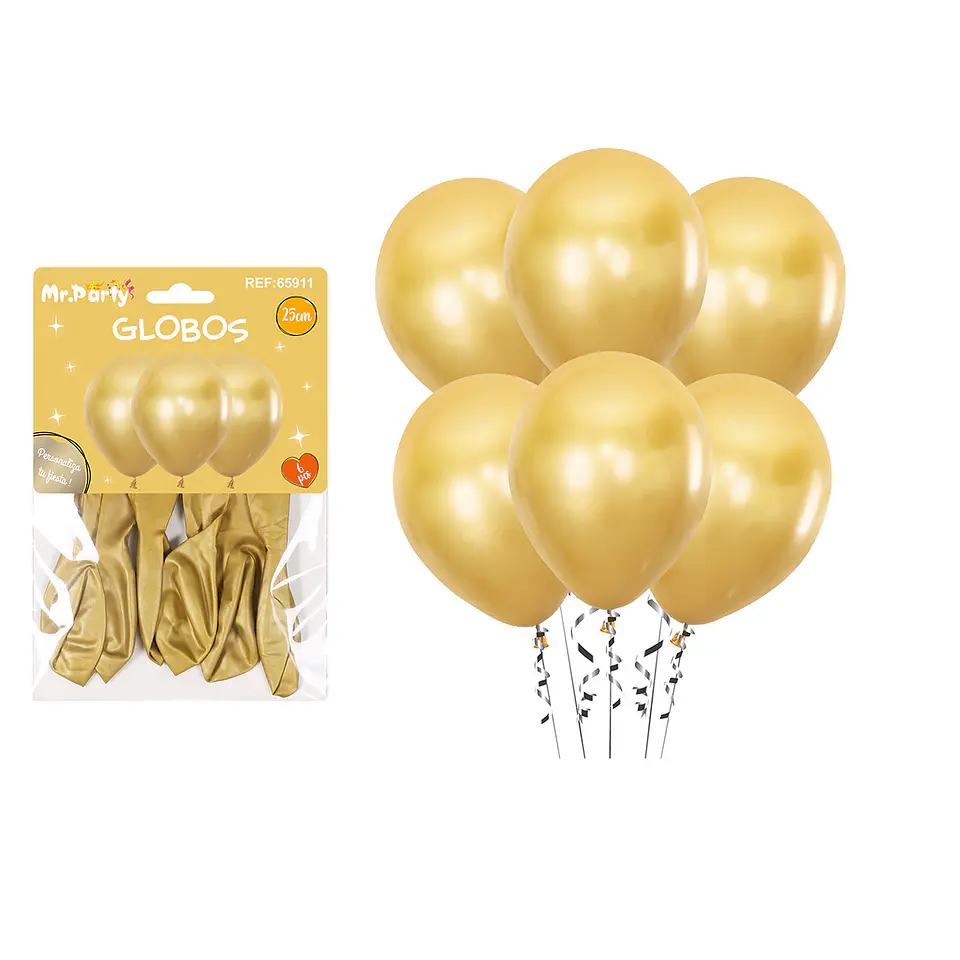 Set de globos látex metalizado dorado 25cm 1.8g 6pcs 1