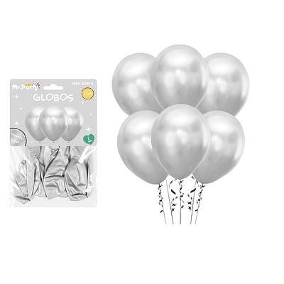 Set de globos látex metalizado plateado 25cm 1.8g 6pcs
