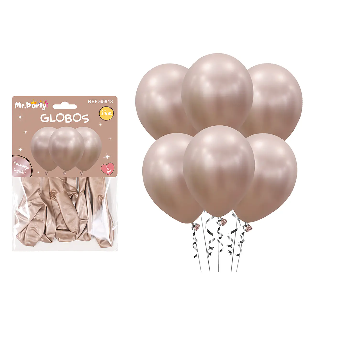 Set de globos látex metalizado champán 25cm 6pcs 1