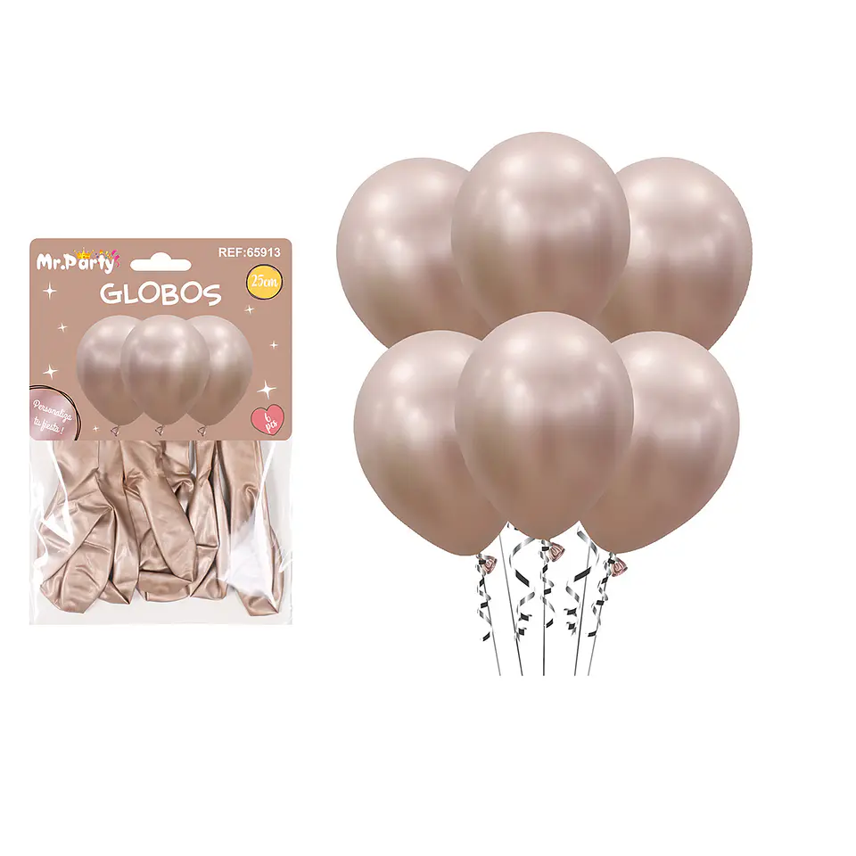 Set de globos látex metalizado champán 25cm 6pcs 1