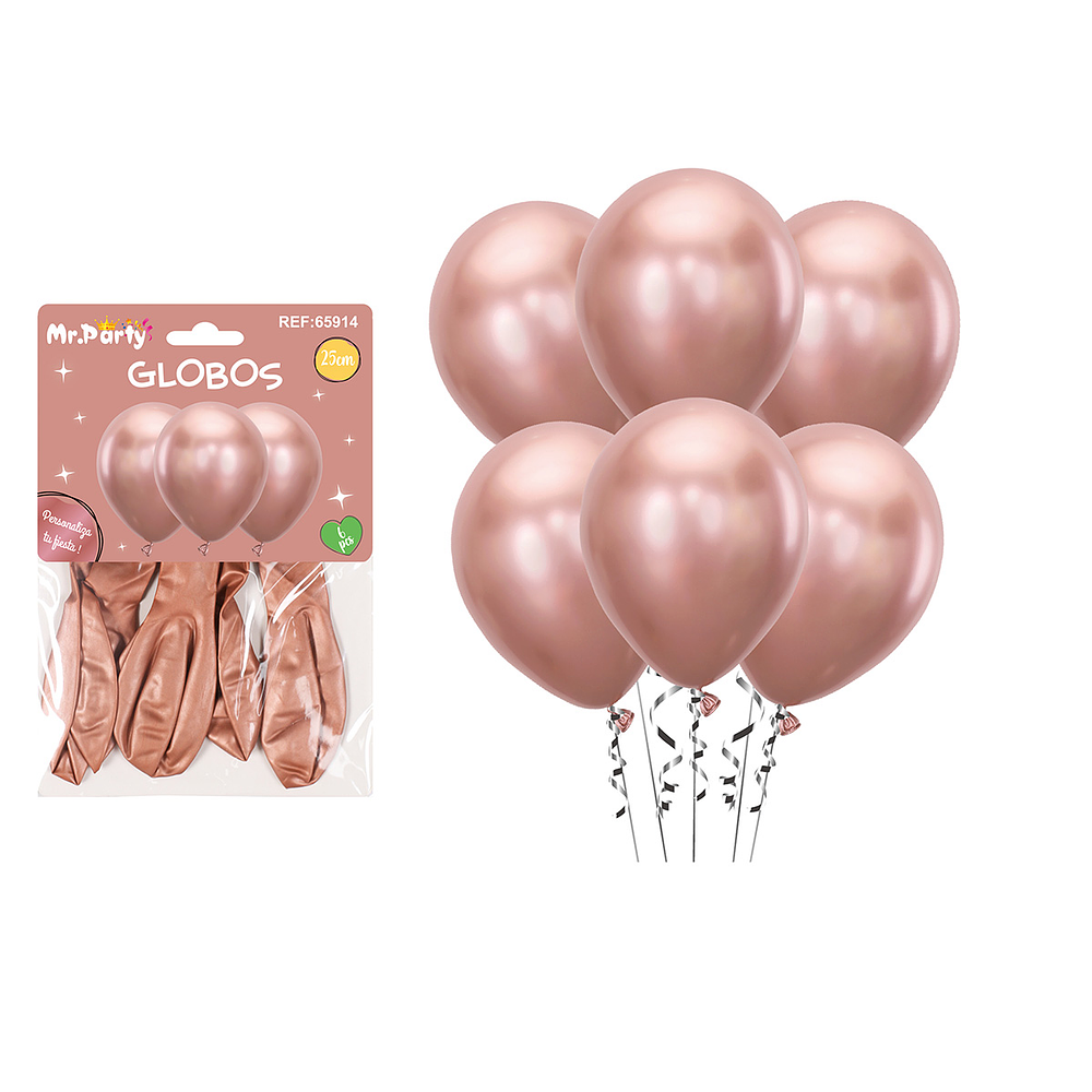 Set de globos látex metalizado dorado rosa 25cm 6pcs
