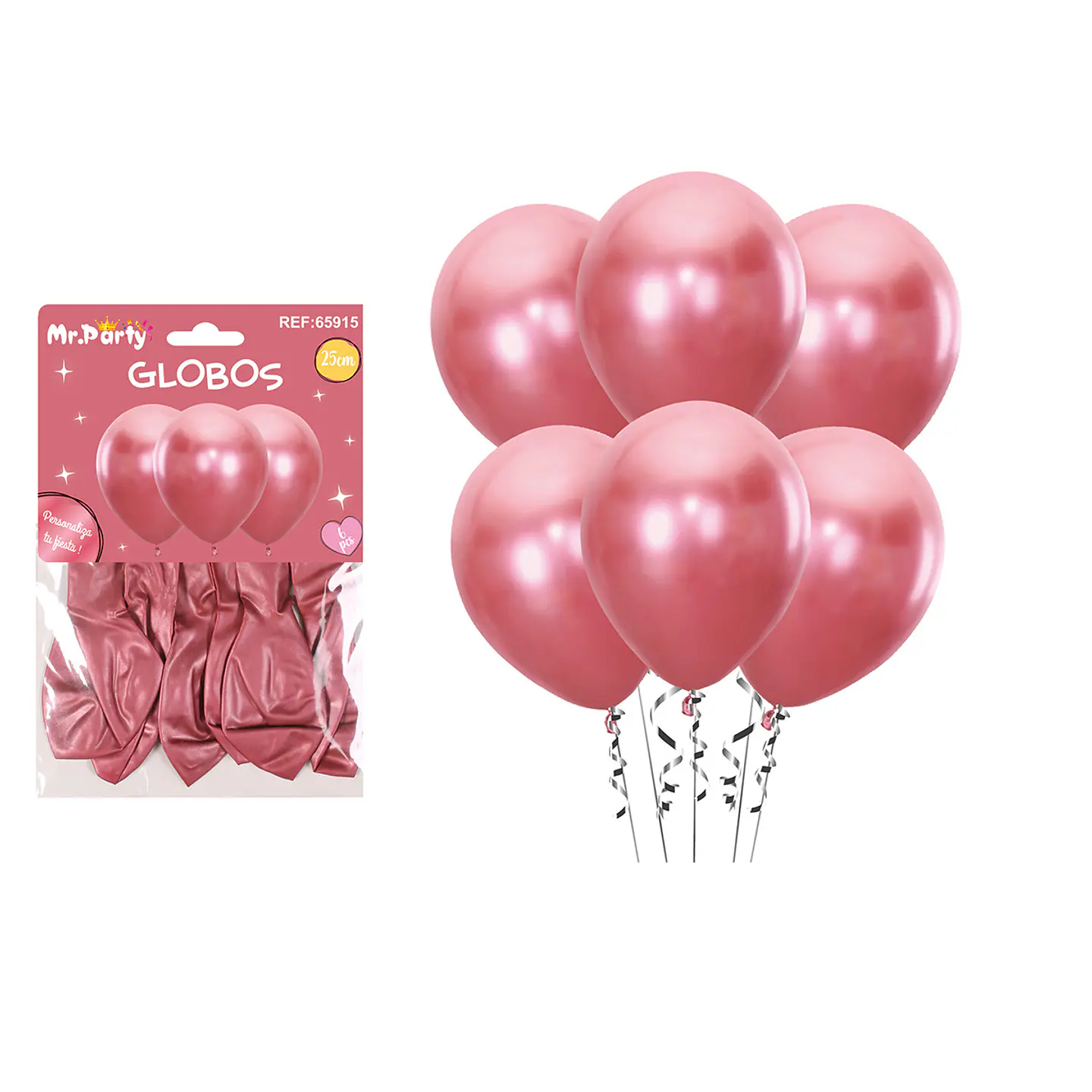 Set de globos látex metalizado rojo 25cm 6pcs 1