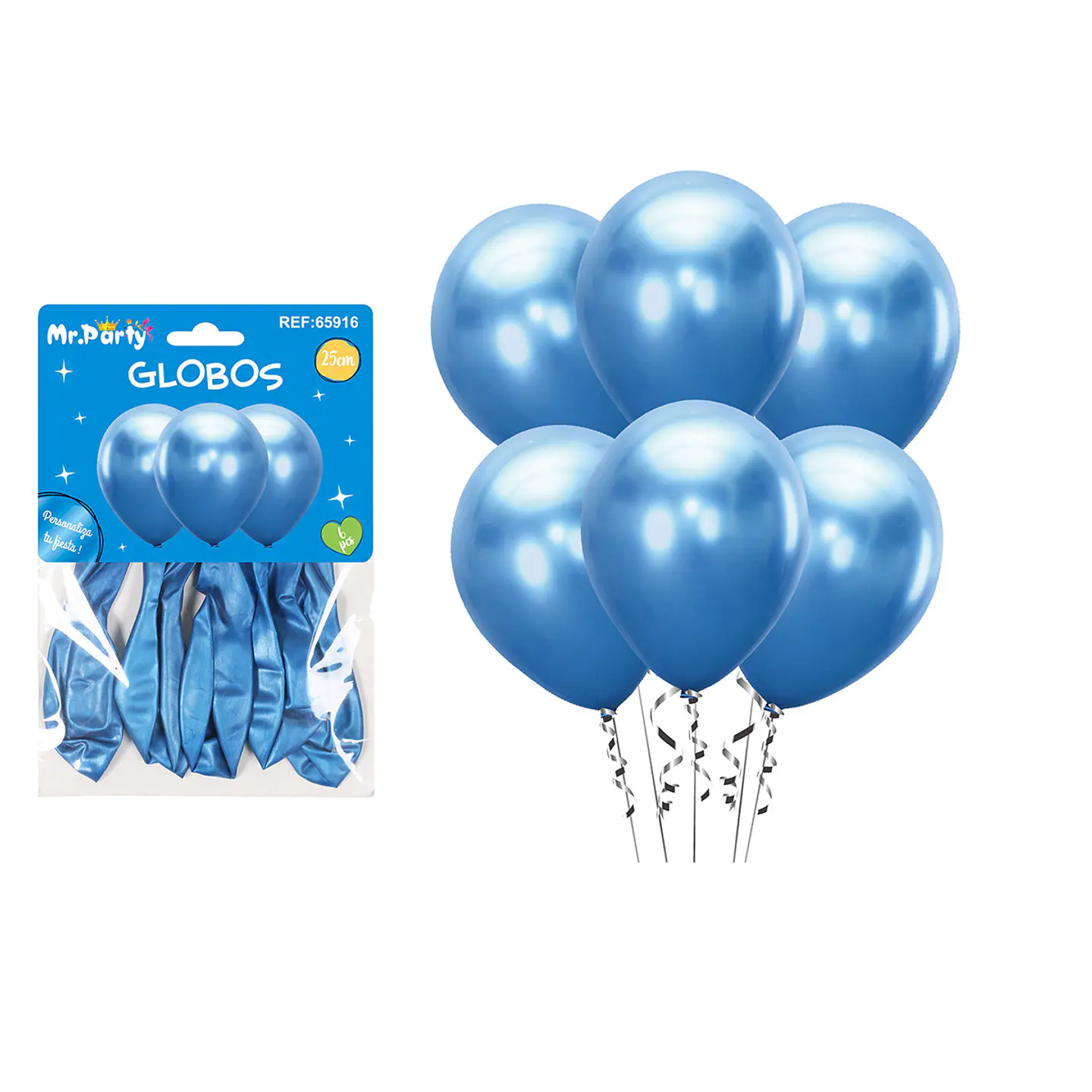 Set de globos látex metalizado azul 25cm 6pcs 1