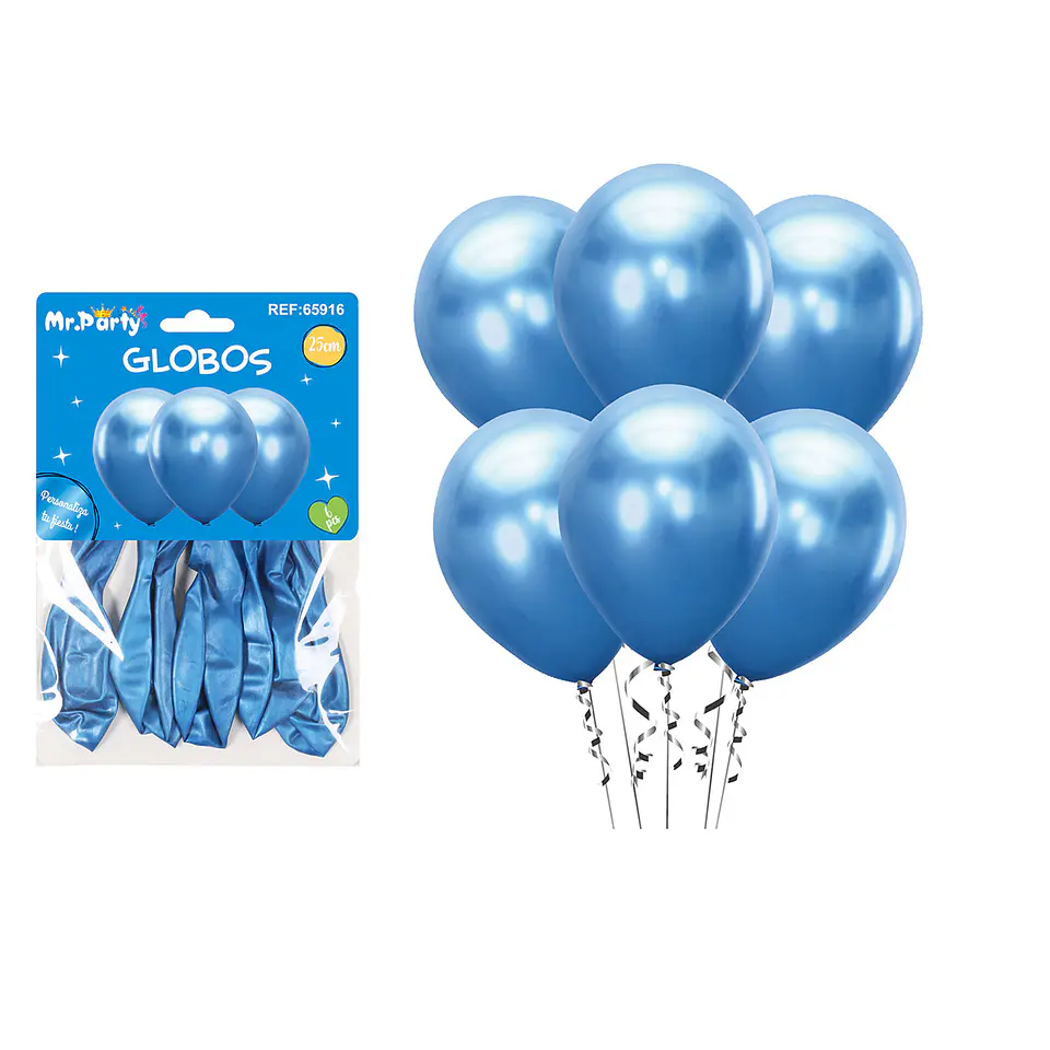 Set de globos látex metalizado azul 25cm 6pcs 1