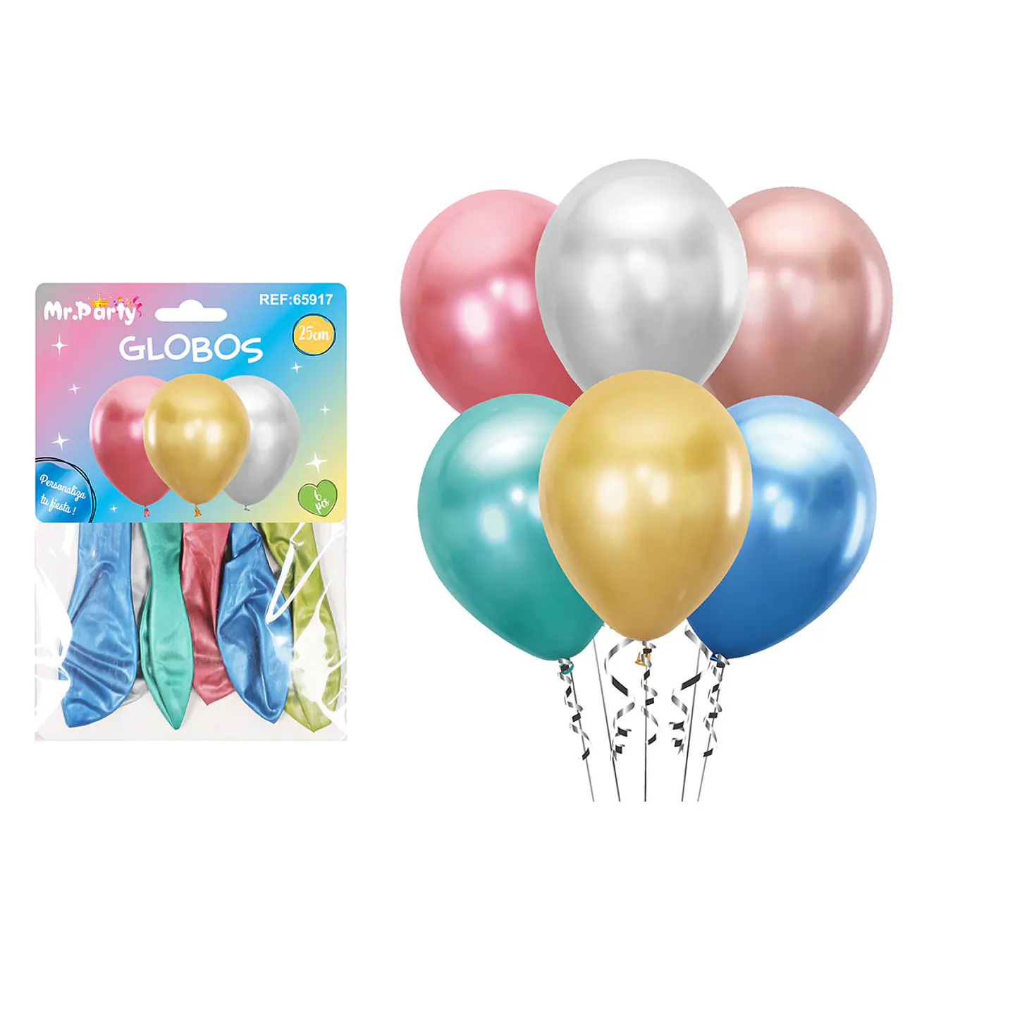 Set de globos látex metalizado colores surtidos 25cm 6pcs 1