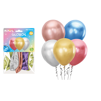 Set de globos látex metalizado colores surtidos 30cm 5pcs