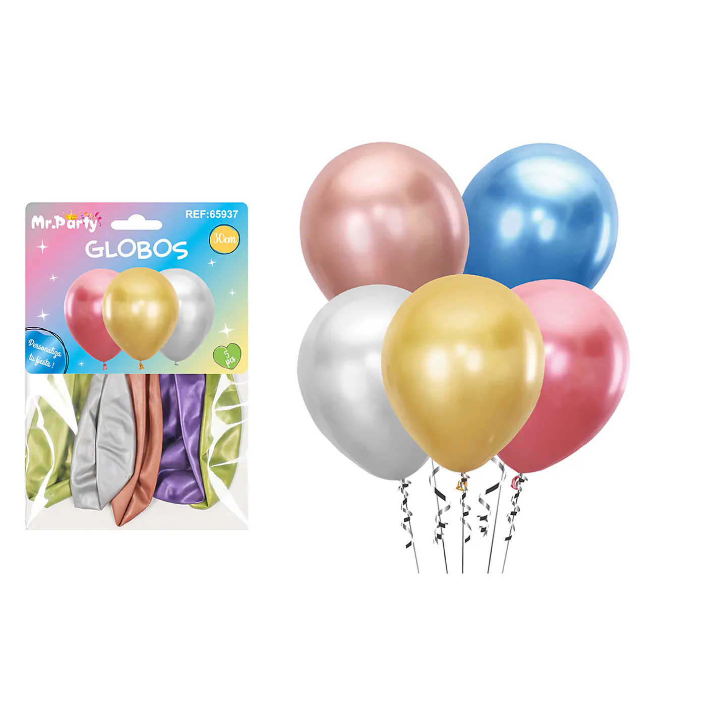 Set de globos látex metalizado colores surtidos 30cm 5pcs 1