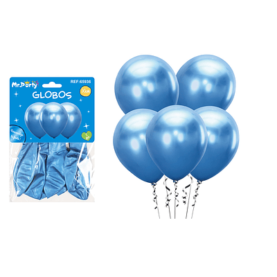 Set de globos látex metalizado azul 30cm 5pcs