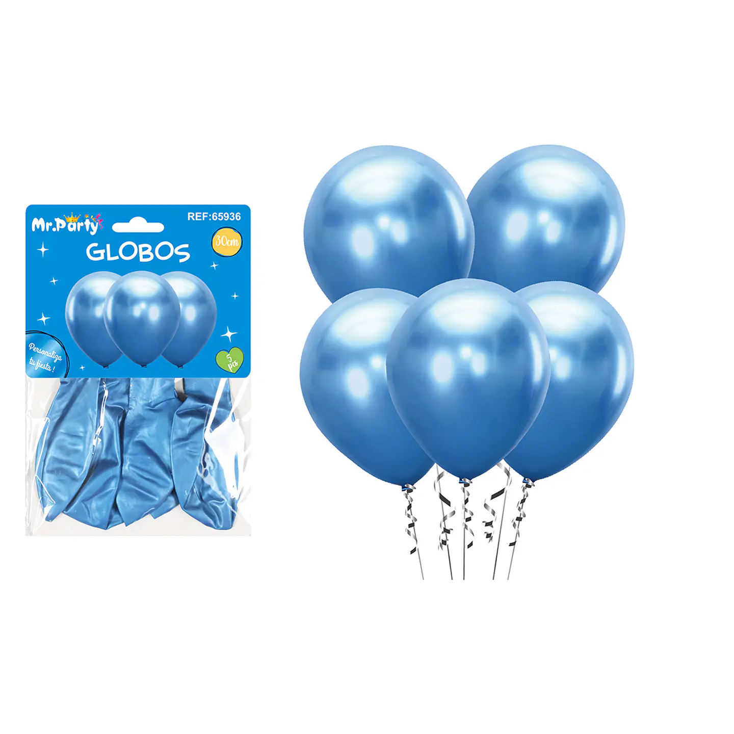 Set de globos látex metalizado azul 30cm 5pcs 1