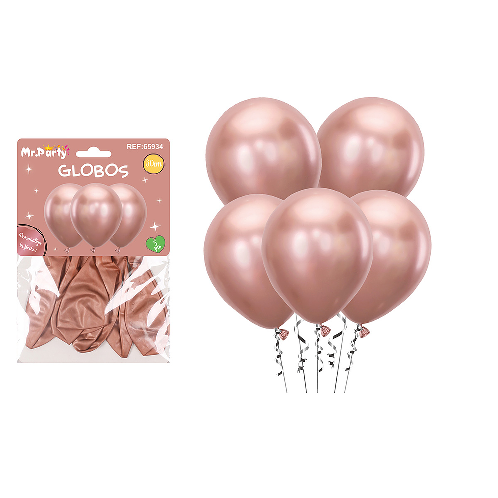 Set de globos látex metalizado dorado rosa 30cm 5pcs