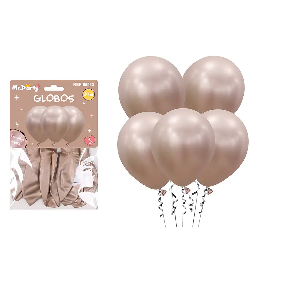 Set de globos látex metalizado champán 30cm 5pcs 1