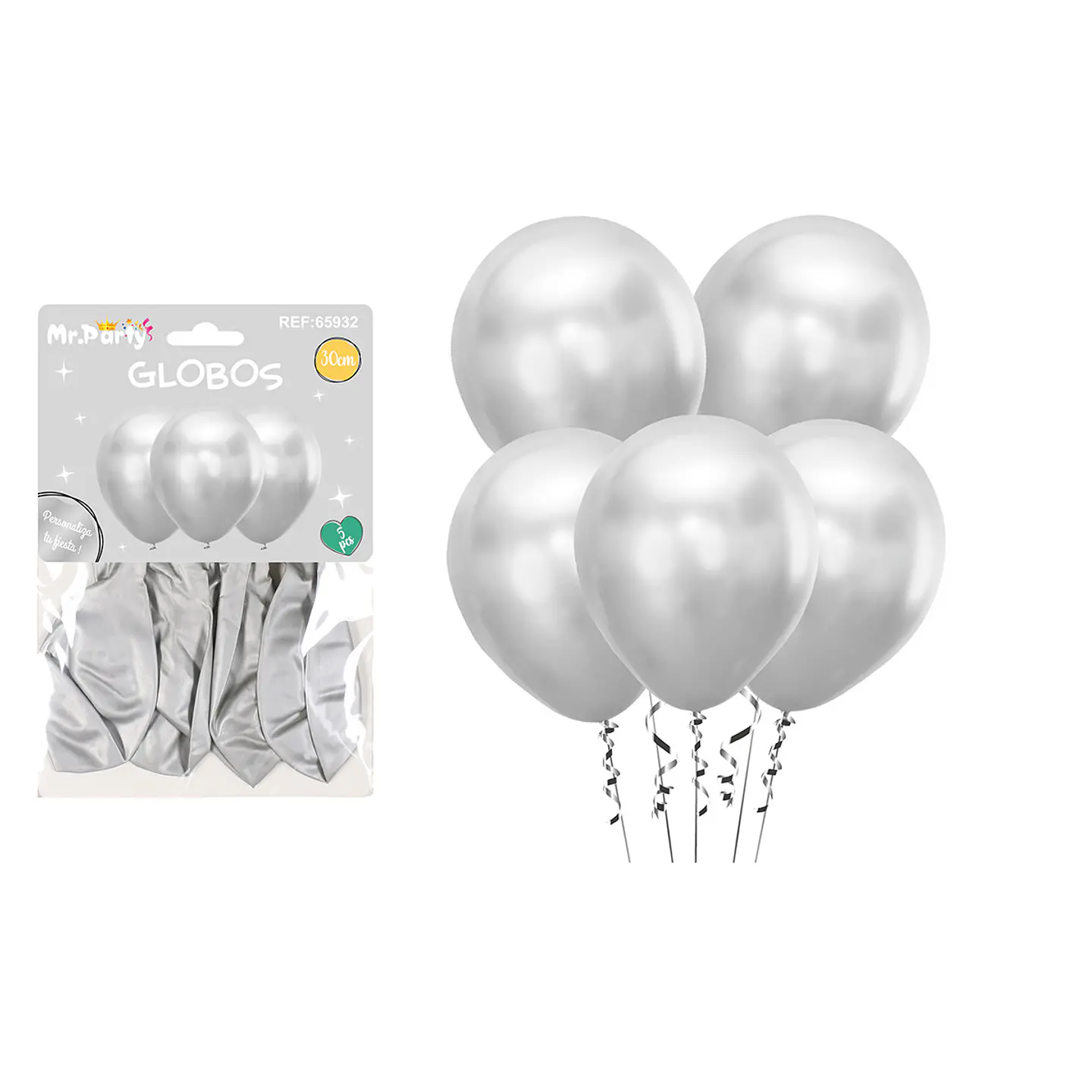Set de globos látex metalizado plateado 30cm 5pcs 1