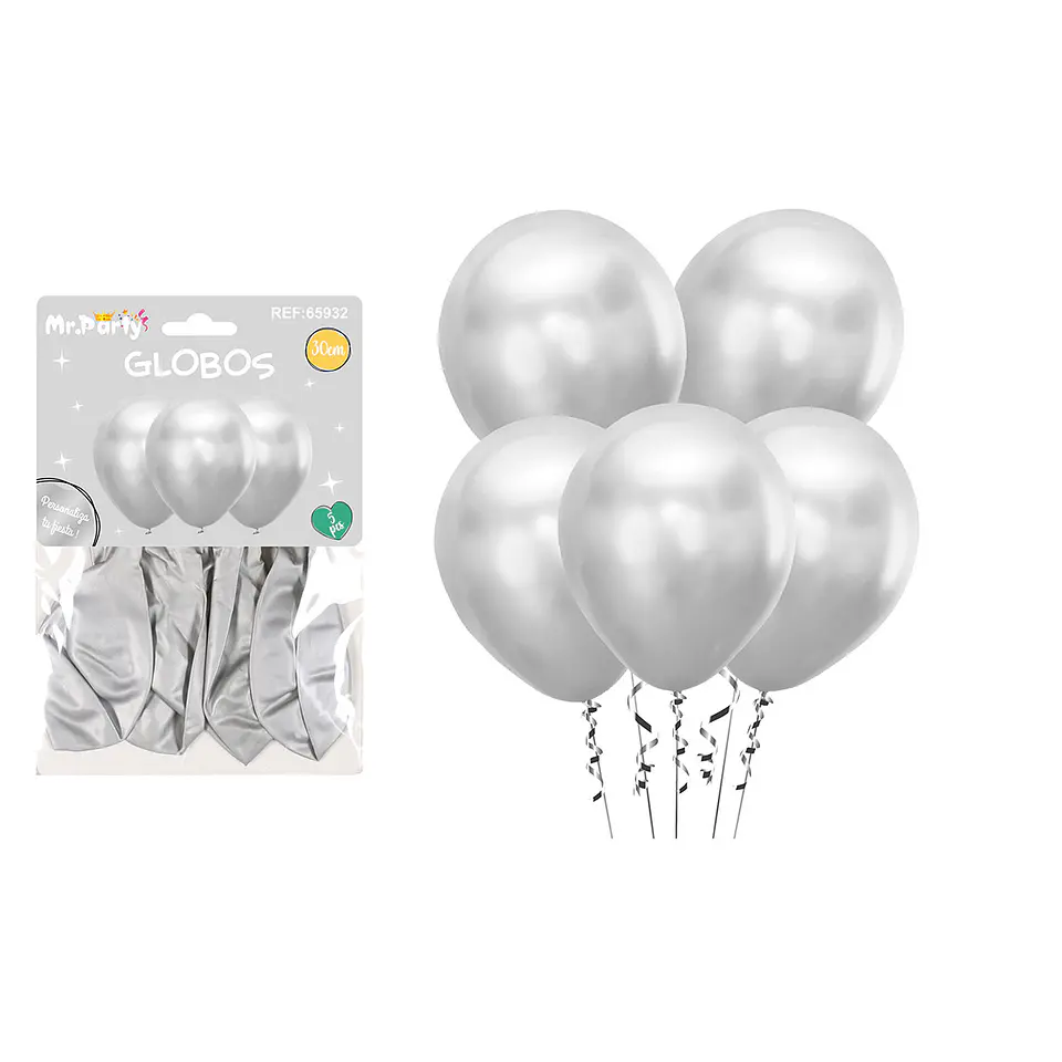 Set de globos látex metalizado plateado 30cm 5pcs 1