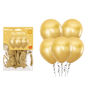 Set de globos látex metalizado dorado 30cm 5pcs
