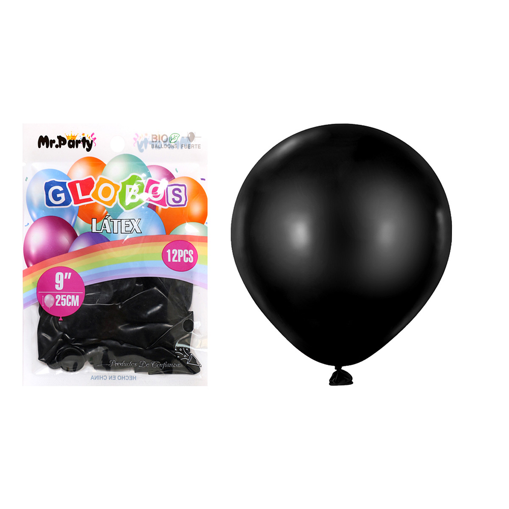 Globos de látex mate negro 25cm 12pcs