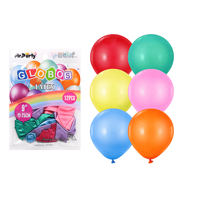 Globos de látex perlado colores surtidos 25cm 12pcs