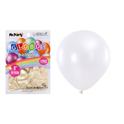Globos de látex perlado blanco 25cm 12pcs