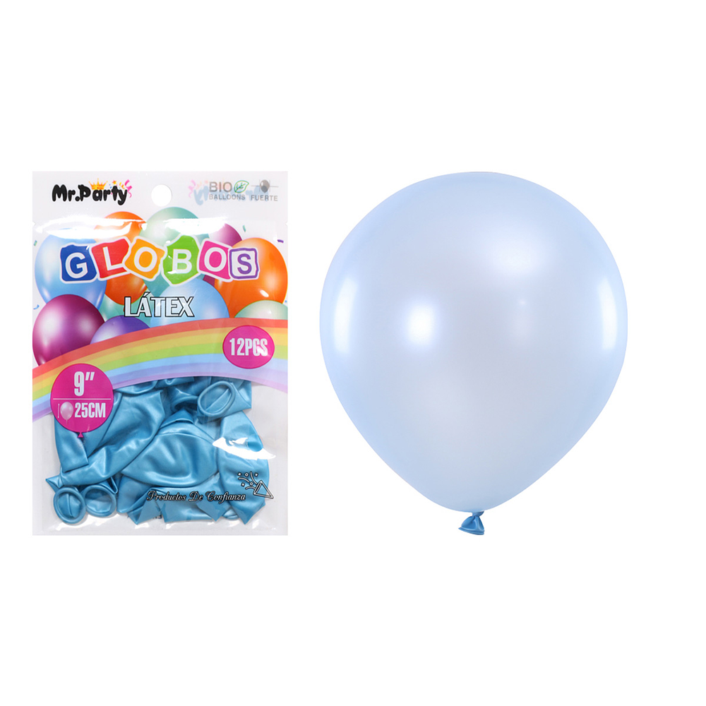 Globos de látex perlado celeste claro 25cm 12pcs