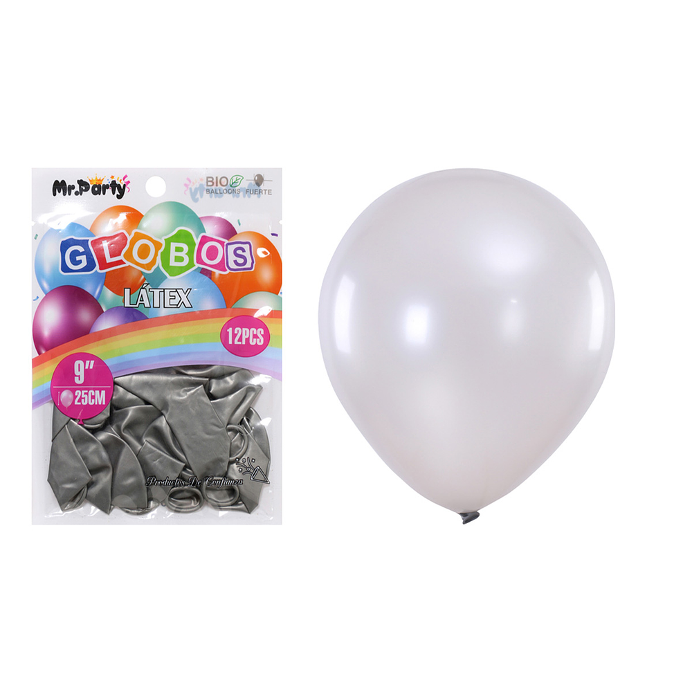 Globos de látex perlado plateado 25cm 12pcs