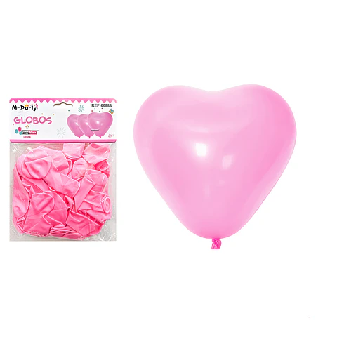 Set de globos látex corazón rosa oscuro mate 25cm 50pcs