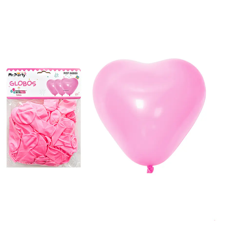 Set de globos látex corazón rosa oscuro mate 25cm 50pcs 1