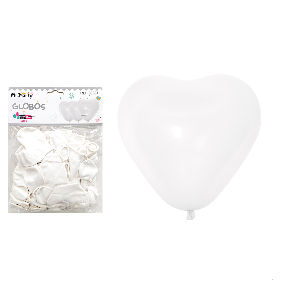 Set de globos látex corazón blanco mate 25cm 50pcs